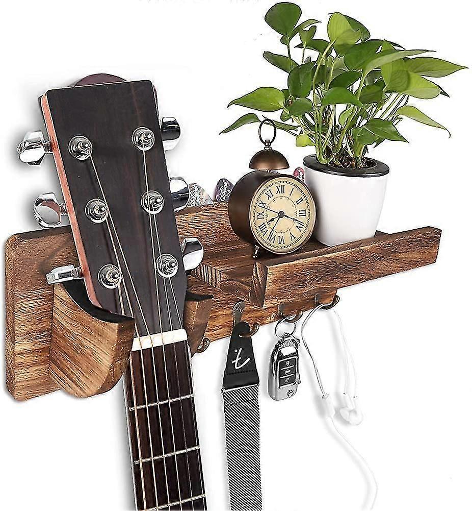 Gitarr vägghylla Trä vägg gitarrhållare gitarrhållare gitarr stativ vägg med 3 krokar