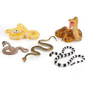 5Pcs Realistic Snake Figures, Wild Animal Snake Figurines, Educational PVC Miniature Toys for Kids Learning, Cobra Python Coral Snake Model Set for Cl