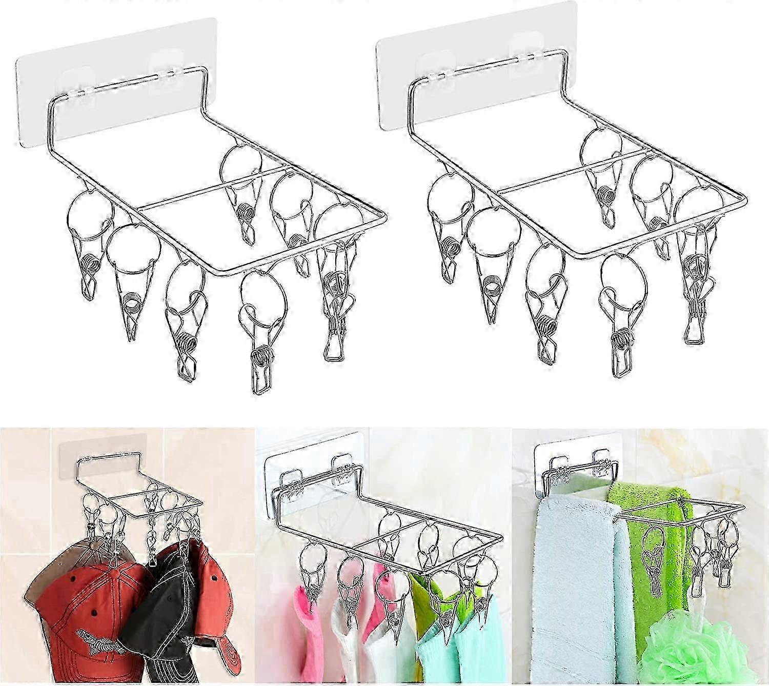 ZWS-2 pcs Adhesive Hooks with Clips(Rectangle-8 Peg)
