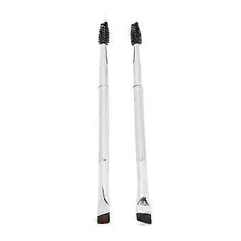2pcs Silver Double Ended Brow Brush Soft Hair Makeup Spiral Eyebrow Eyelash Brush Cosmetic Tool