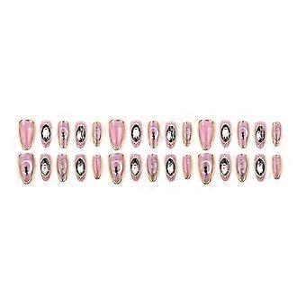 Halloween Horror False Nail with Medium Almond Shape, Gold Outline Accent Press On Nail Easy Application, 30Piece Set Multicolor