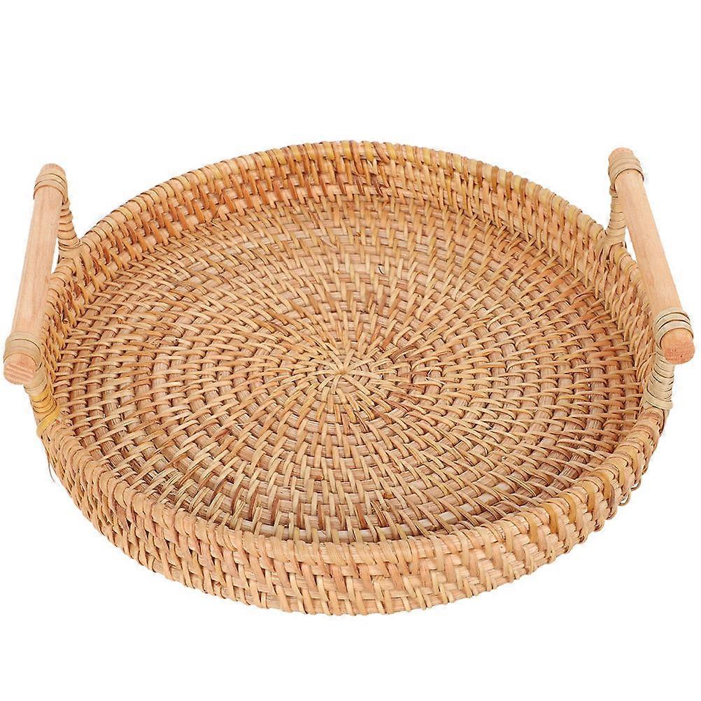 Round Wicker Tray Serving Tray for Storage Use Rustic Style