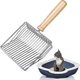 1pc Metal Cat Litter Scoop, 7mm Metal Cat Scoop, Litter Scoop with Wooden Handle compatible with Cleaning Pets, Dogs, Cats
