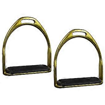 Horse Stirrups with Carbon Steel Frames and Gold-Plated Finish, Complete 2-Piece Set for Left and Right Foot Placement During Mounted Use Multicolor
