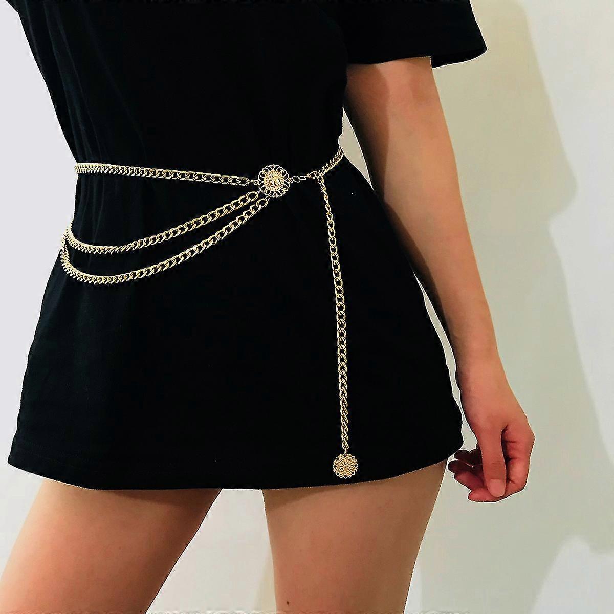 Multilayer Metal Waist Chain - Dress Belts For Women, With Coin Pendant Decorating