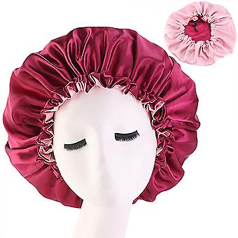 Veeki Set of 3 Satin Hair Bonnet for Curly Hair Reversible Big Double Side Silk Sleep Cap for Natural Hair Wine Red
