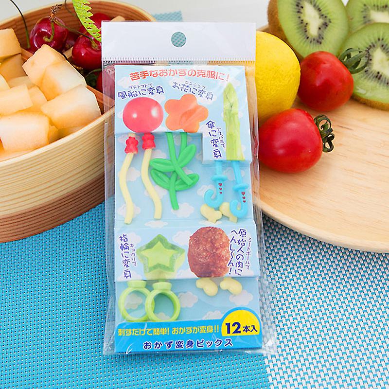 12pcs Cartoon Fruit Fork Set Plastic Small Fork Portable Sweet Mouth Fork