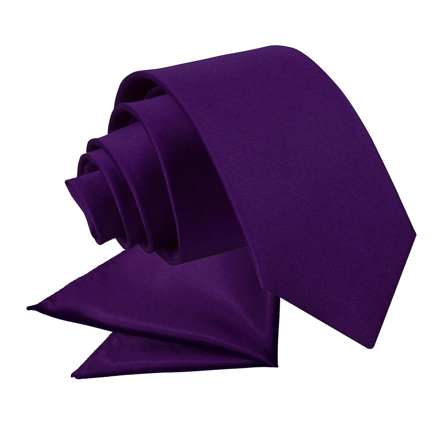 Purple Plain Satin Tie and Pocket Square Set for Boys