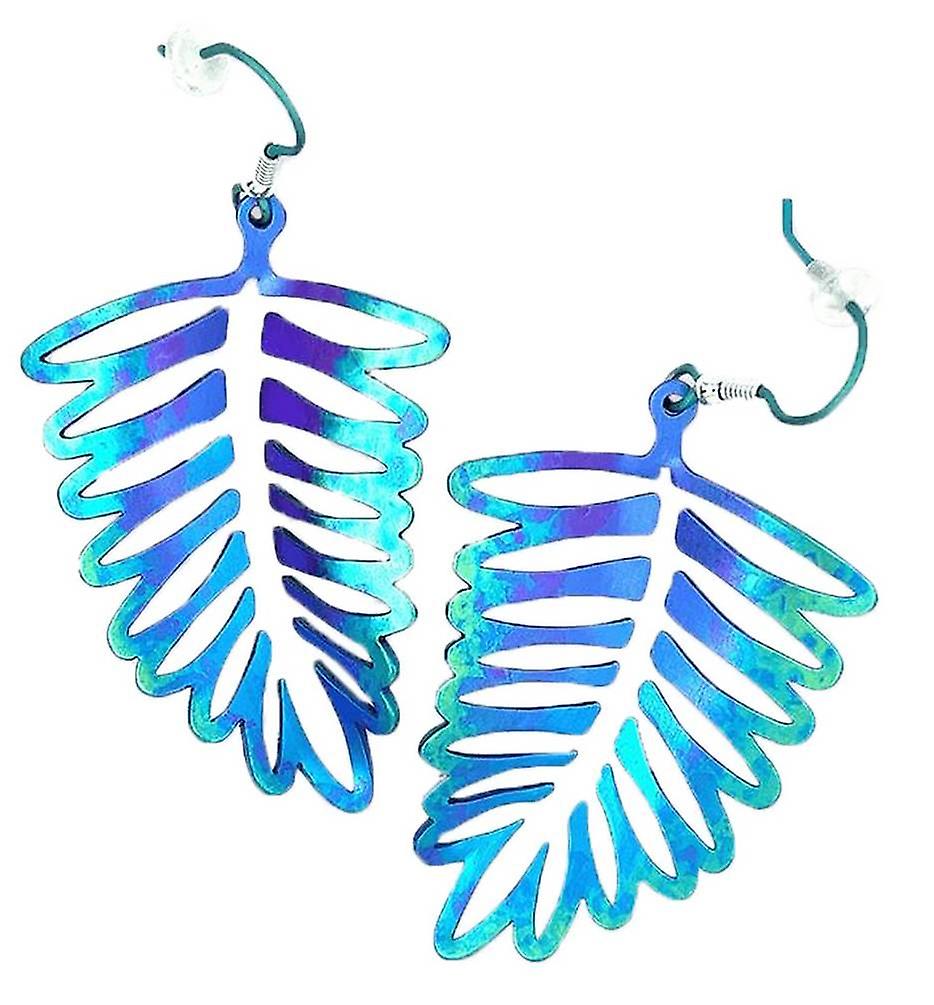 Ti2 Titanium Large Fern Leaf Drop Earrings - Green