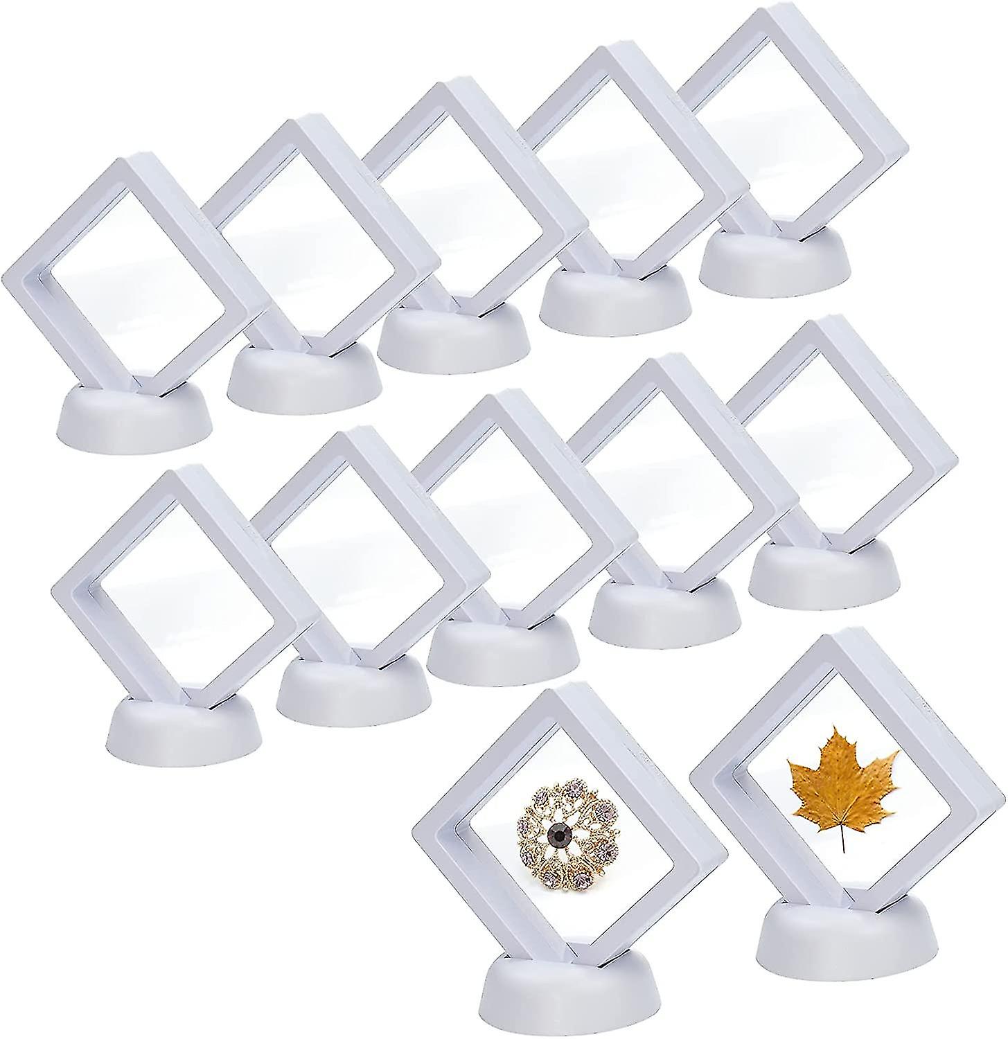 12 Pieces 3d Floors With Silicone Membrane, Transparent Coin Frame Floating Showcases(white)