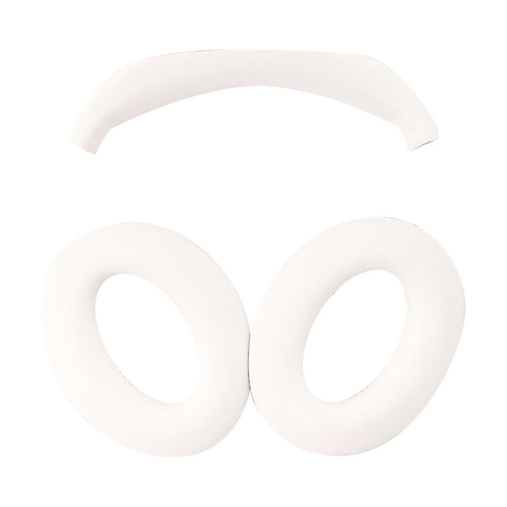 For Bose QC45/QC35/QC25/QC15/AE2 1 Pair Silicone Headphone Earpads Cushions+1 Headband Cover-White