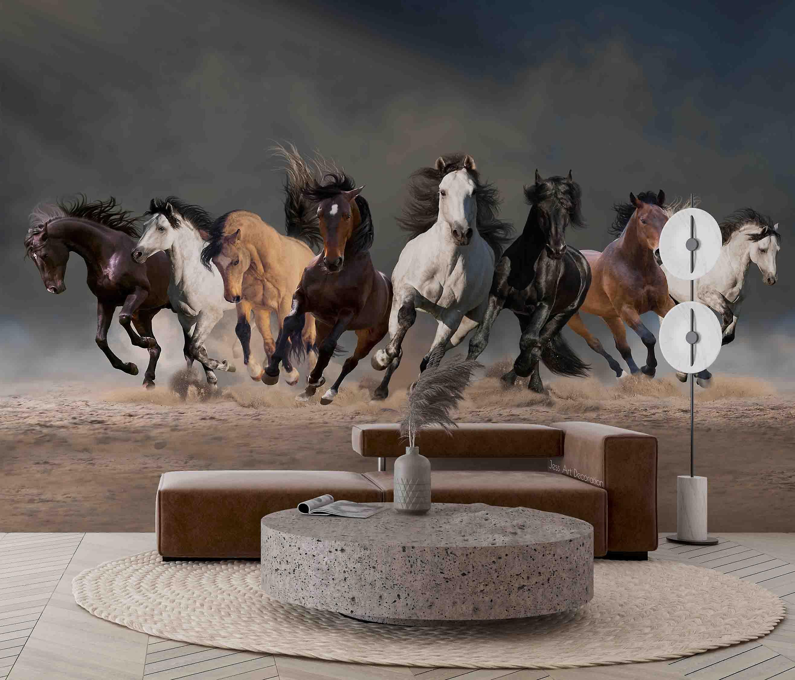3D Eight Steed Running Pattern Wall Mural Wallpaper Gd 2662