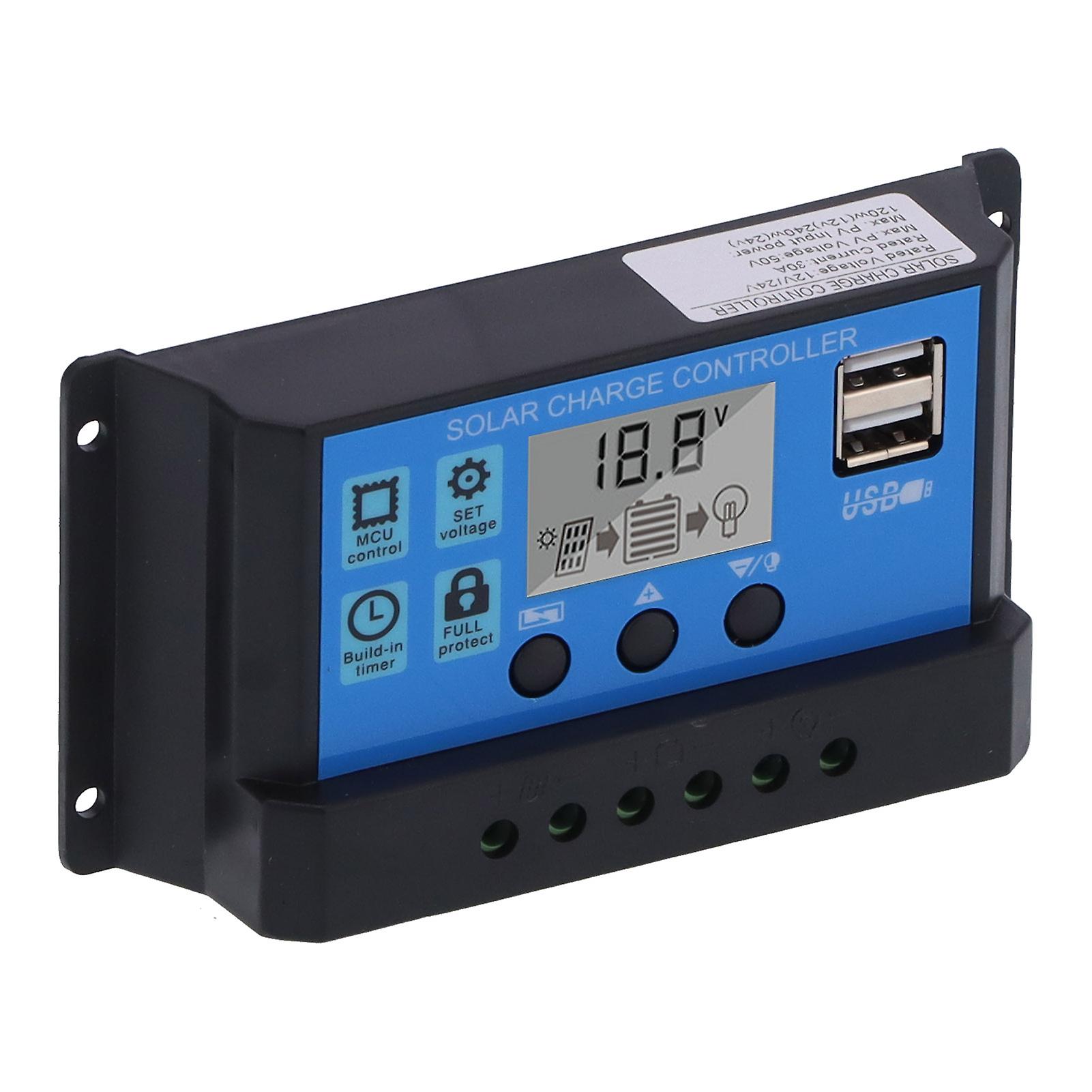 Touch L C D Solar Controller 30A 12V 24V 2‑Way MOS Solar Charge Controller PWM 3 Stage Battery Regulator Solar Panel Controller