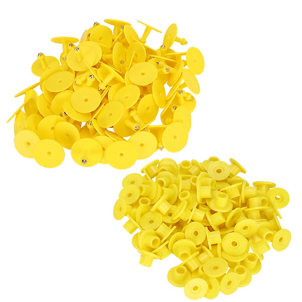 100pcs Animal Ear Tag Plastic Identification Card Anti Lost Marker for Farm Cattle Sheep PigsYellow