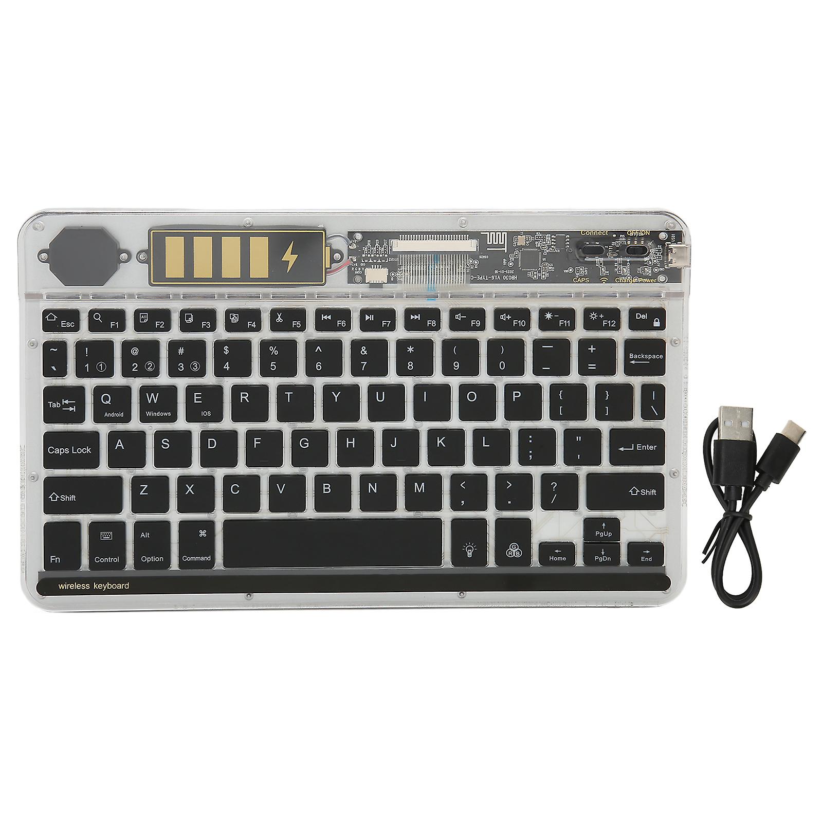 10in Transparent Wireless Bluetooth Keyboard Multi Device Backlight Ultra Thin Black