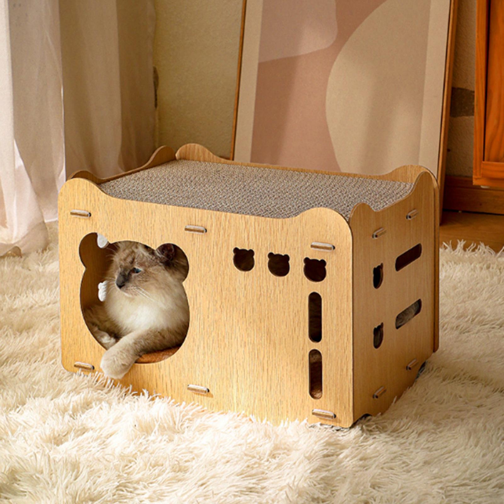 Cat Scratcher Hideout Scratch House Double Layers Stackable Wear Resistant Cat Cardboard House with 2 Scratch Pads Cathead Opening 