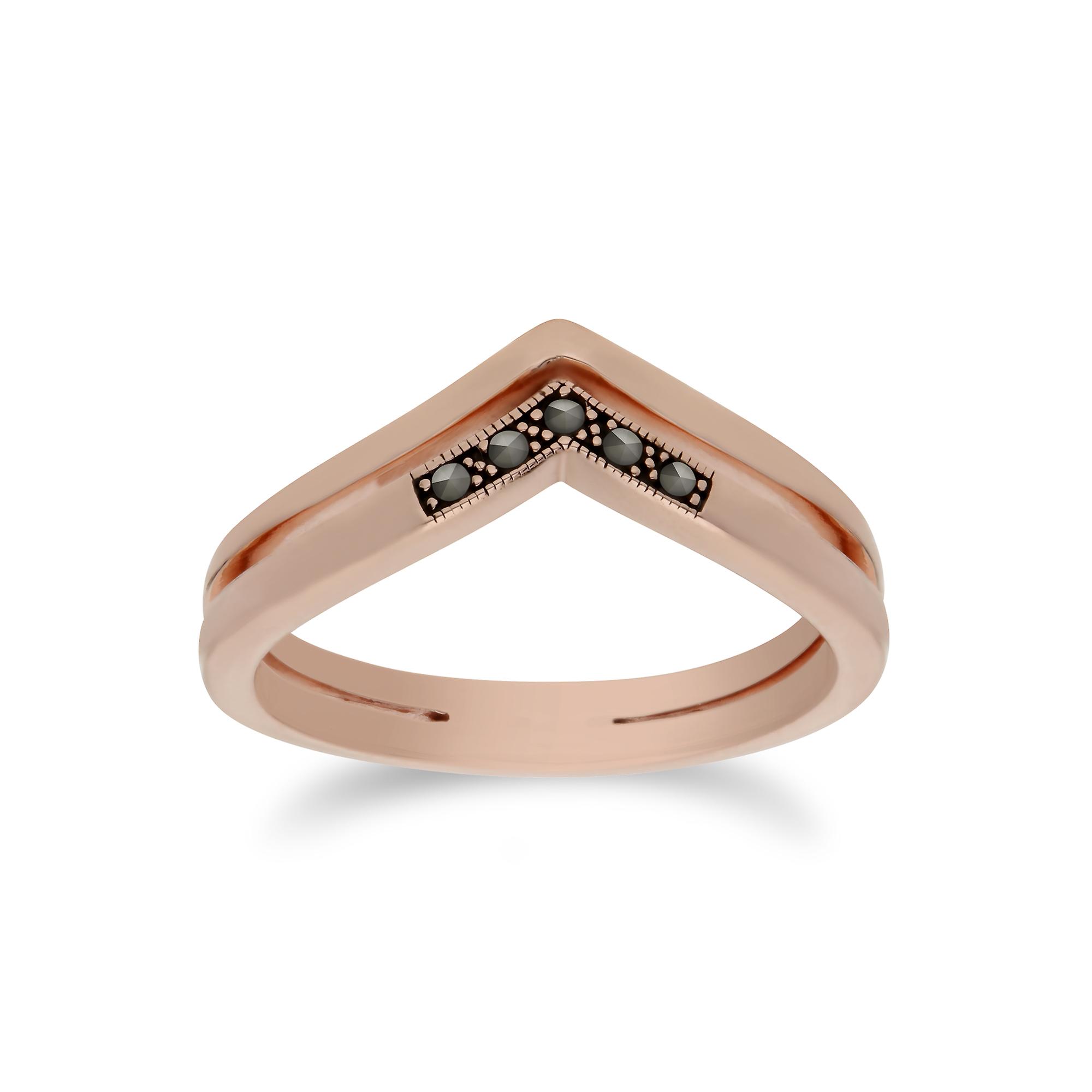 Rose Gold Plated Marcasite Triangle Point Double Design Ring in 925 Sterling Silver 224R033301925