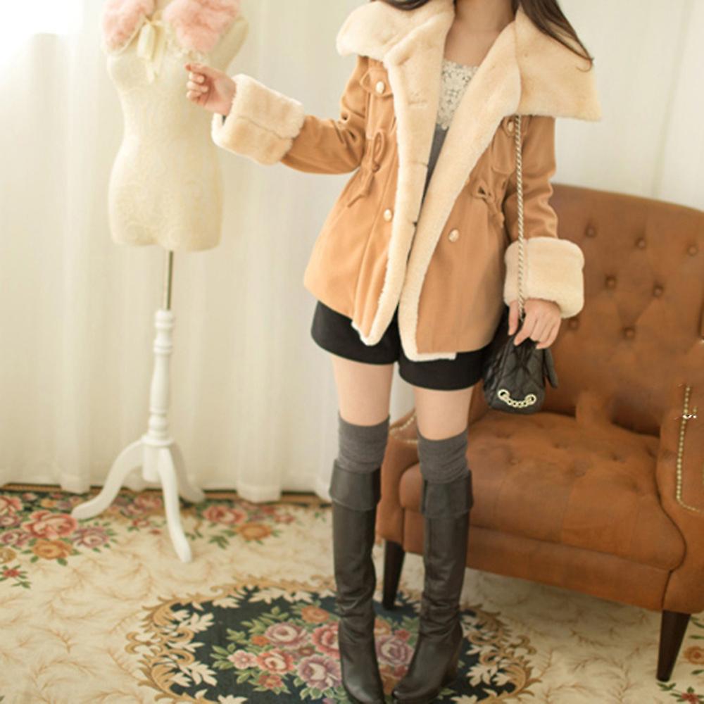 Women's Thick Lined Winter Jackets Double Breasted Lapel Collar Short Coat