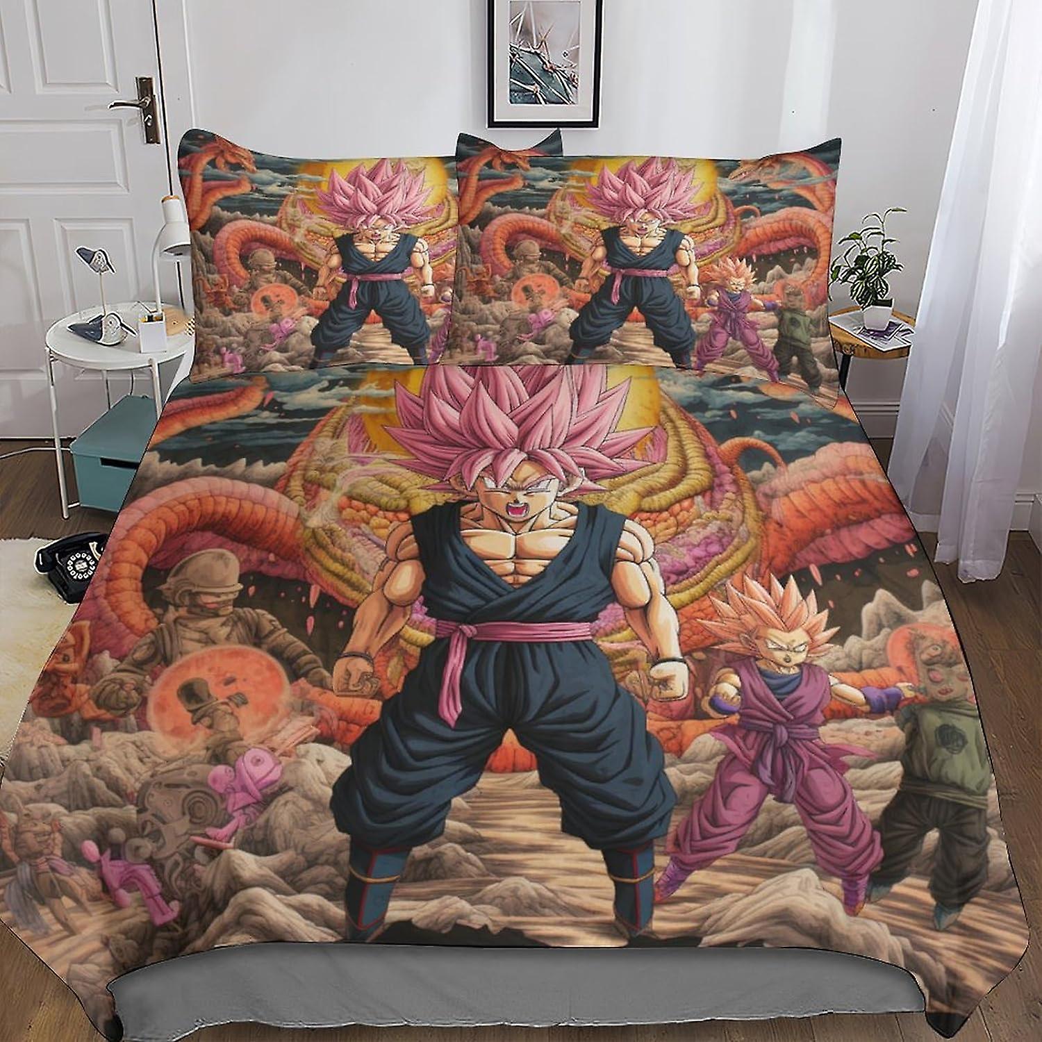 Dragon Ball Goku Lekfullt 3D-tryck Påslakan Set med Dold Dragkedja - Microfiber Anime Sängkläder Set med Örngott - Perfekt för pojkar och Gi