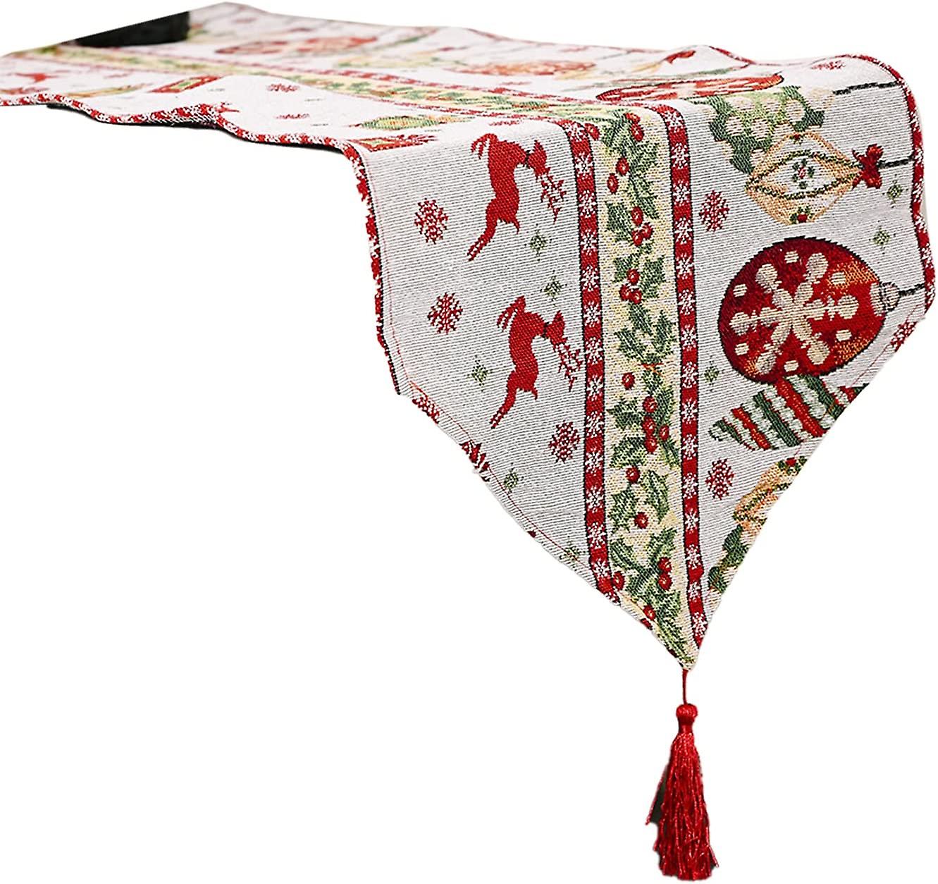 Christmas Table Runner, Washable Cotton Linen Tablecloth Table Top, Christmas Dinner Table