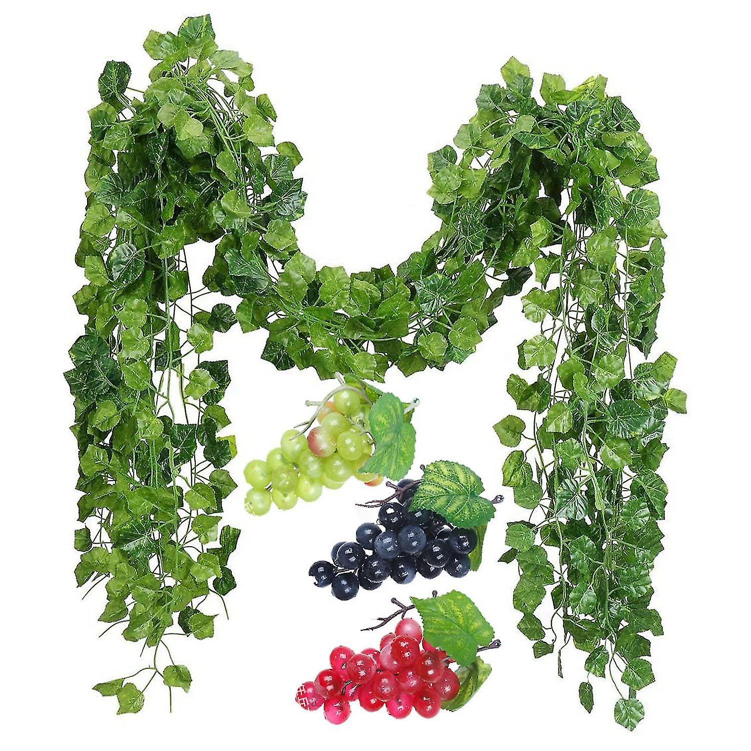12 Strands Artificial Grape Vines Ivy Leaves with 3 Strings Grapes compatible with Wedding Party Home Wall Decor-C7