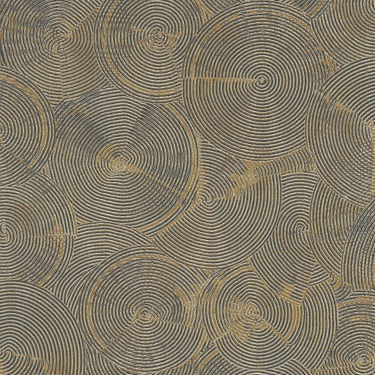 Graphic non-woven wallpaper wall Profhome 379003-GU slightly textured with graphical pattern shiny gold grey