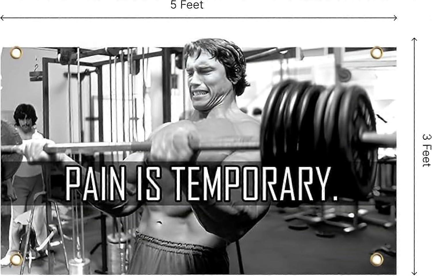 Arnold Schwarzenegger Banner - Ο πόνος είναι προσωρινός Motivational Fitness Banner - Παρακινήστε τις προπονήσεις σας με αυτό το banner - Τέλεια διακόσμηση τοίχου γυμναστηρίου One pi