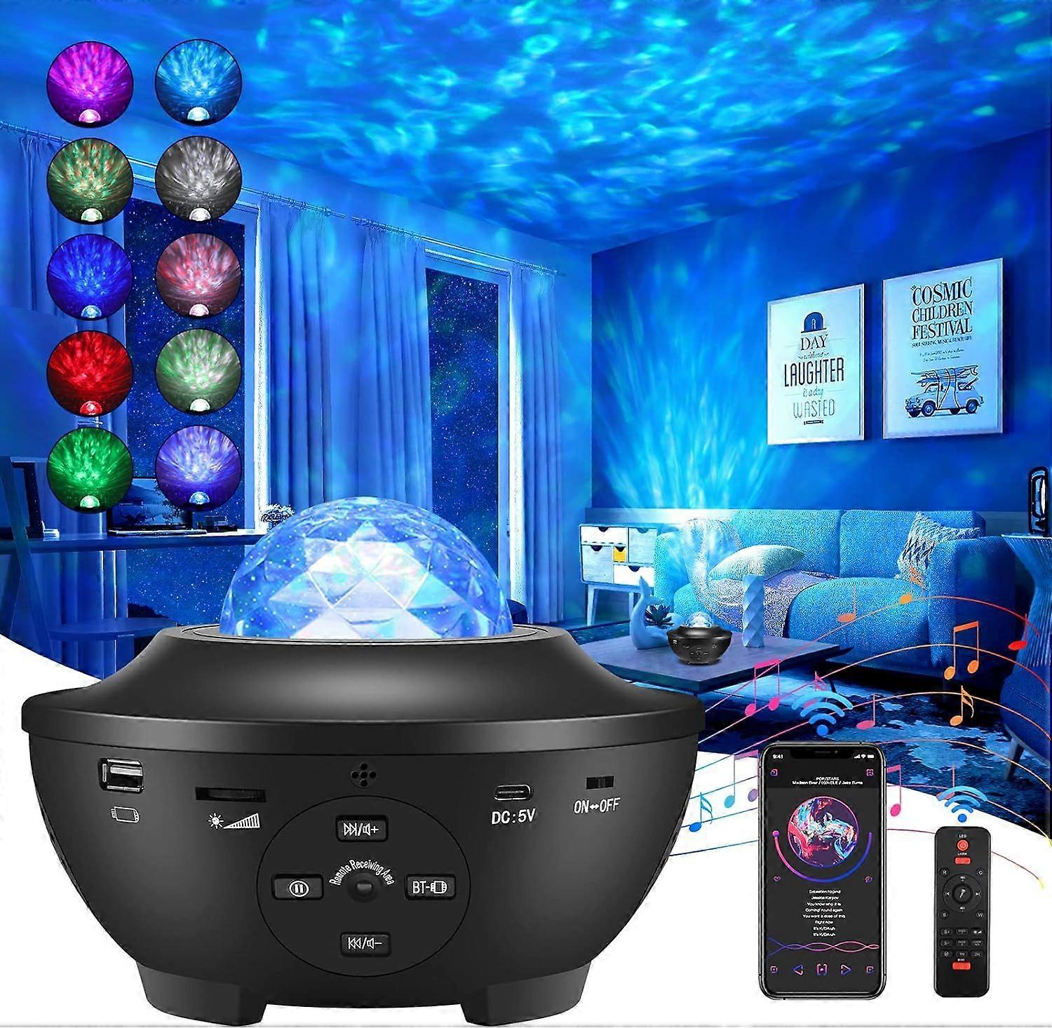 Star Sky Projector, LED Rotating Galaxy Cloud Night Light with Remote Control and Bluetooth Speaker,