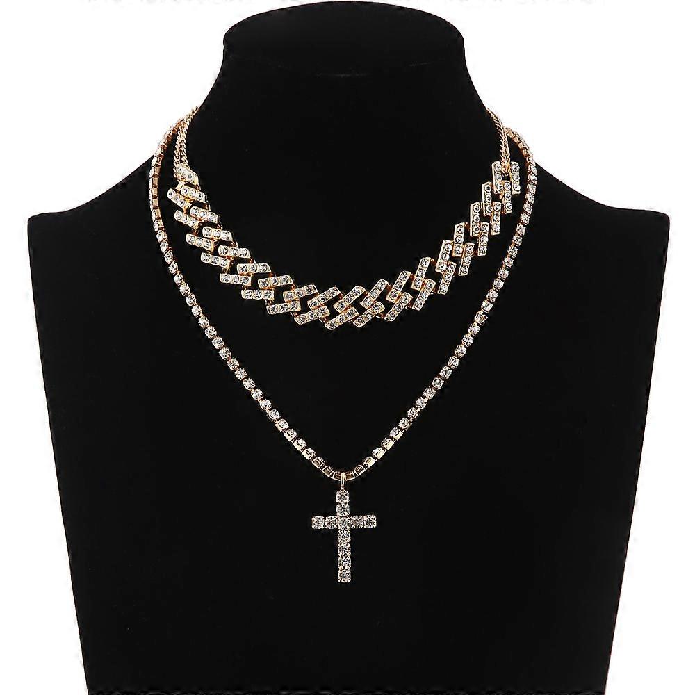 Cubanez Link Lanț colier Set Cross pandantiv bijuterii pentru femei Rhinestone Choker bijuterii de lux