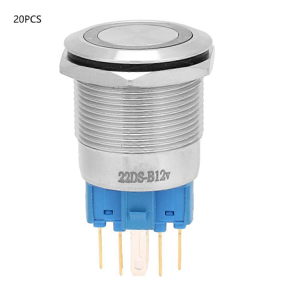 20pcs 22mm Self-locking Type Flat Ring Head With Light Stainless Steel Button Switch(blue)