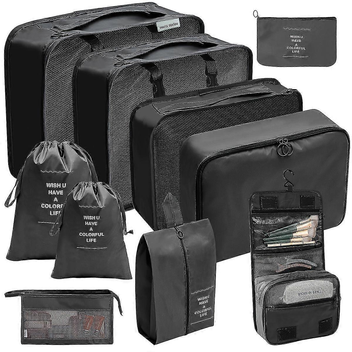 10 Set Packing Cubes For Suitcase, Lightweight Various Sizes Luggage Packing Organizers With Laundry Bag, Foldable Compression Travel Carry On Storage