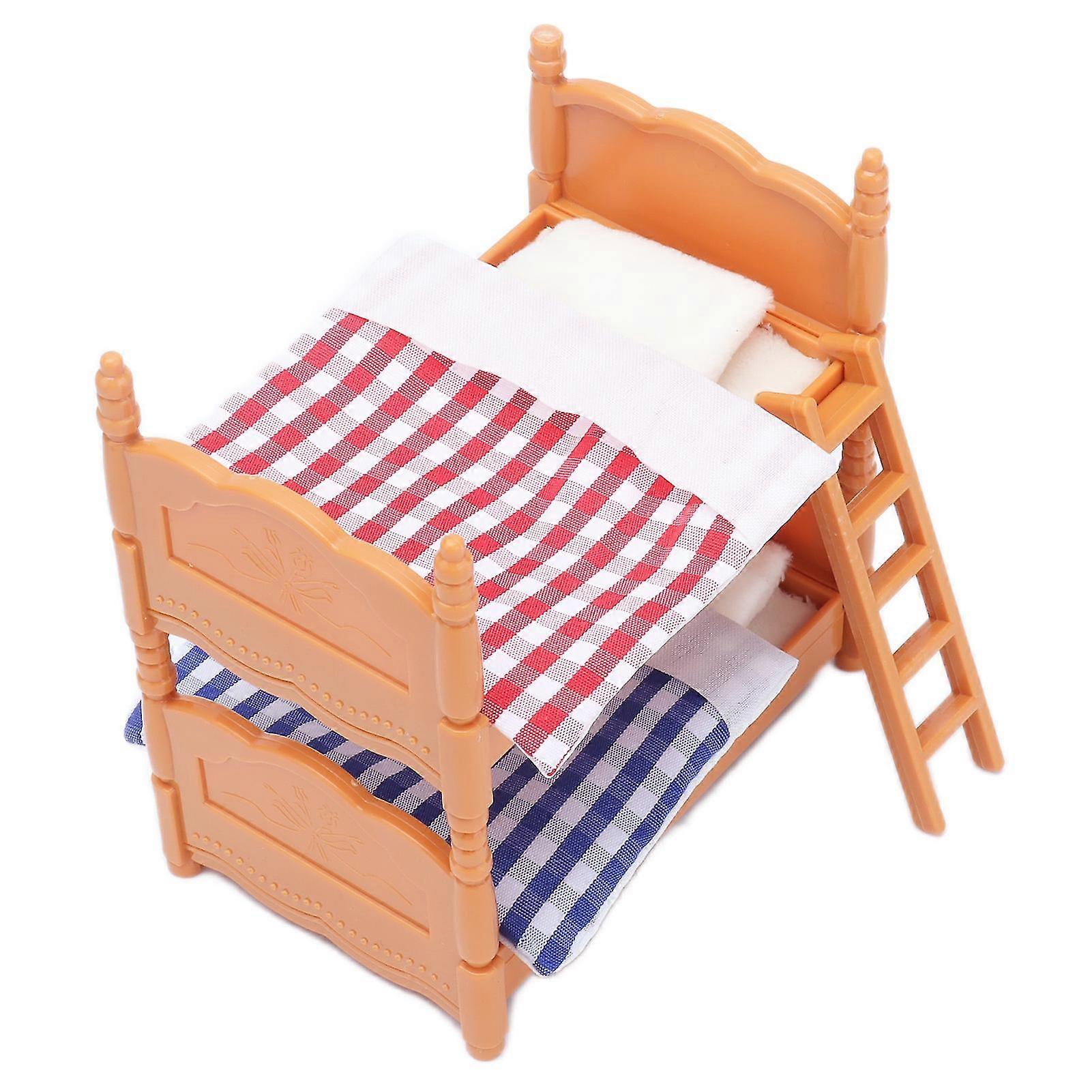 Doll Bunk Bed With Ladder Mini Dollhouse Double Bed For