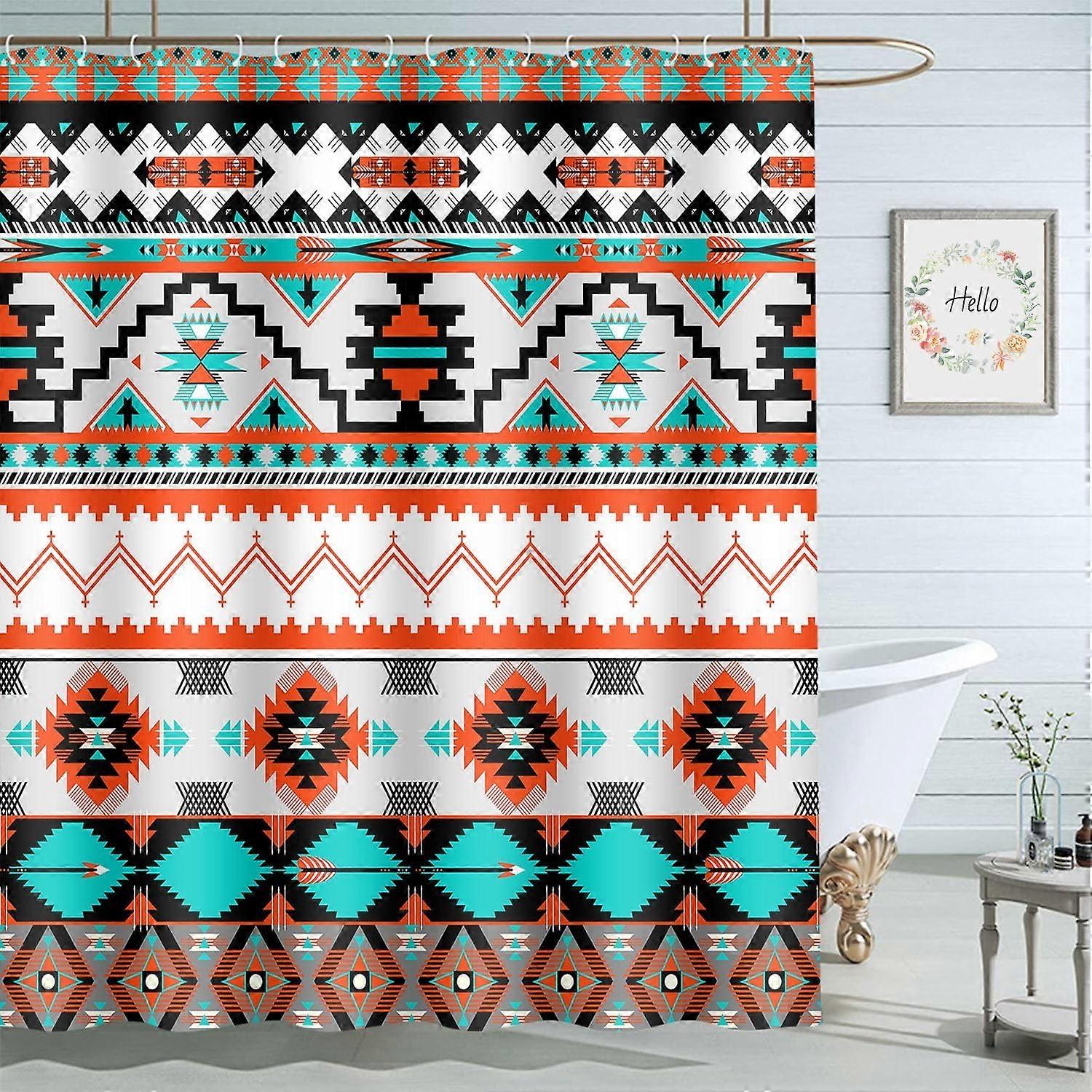 自由奔放に生きるカラフルなアステカのシャワーカーテンバスルームカーテンフック付き防水72x72インチ男性女性男の子女の子用