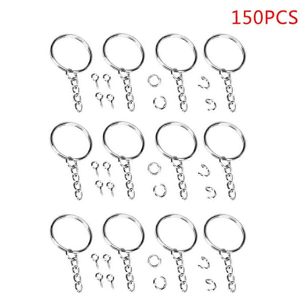 150Pcs/Box Screw Eye Pin Key Chains with Open Jump Ring Chain Extender Eye Pins Split Keyring DIY Jewelry Making Finding