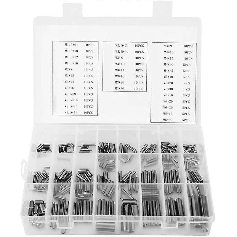 280Pcs rustfritt stål Slotted Spring Pin sortiment Kit, Split Spring Dowel Tension Roll Pins med