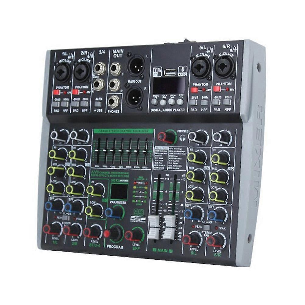 Professional Audio Mixer 6 Channel Built-in 99DSP 7-Segment Balanced Effect Bluetooth Support Recording Mixer EU Plug