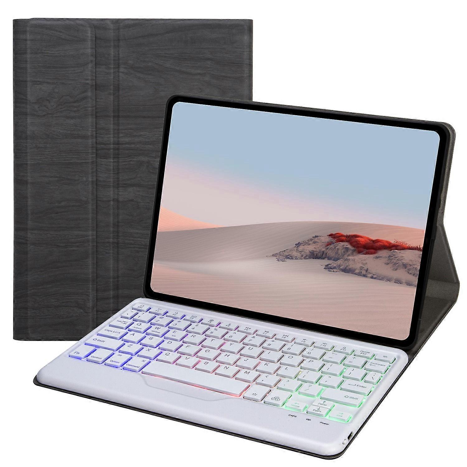 Dla Microsoft Surface Go/Go 2/Go 3 Podświetlana w trzech kolorach klawiatura Bluetooth 5.0 + tekstura drewna PU Lea