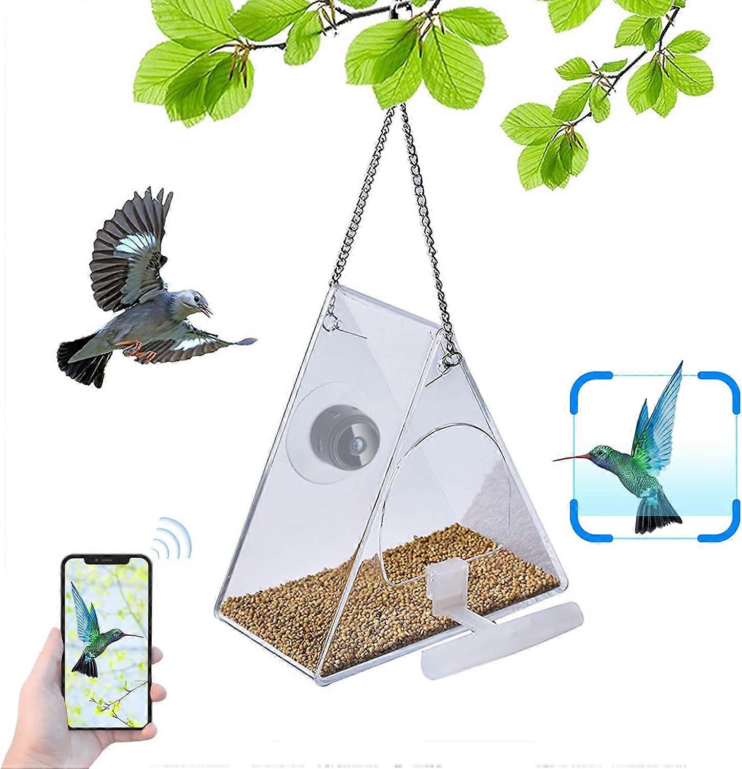 Clear Window Bird Feeder with Camera Smart Transparent Birdfeeder with HD 1080P Camera for Outdoor Bird Watching Birdhouse with Camera for Close Up Vi