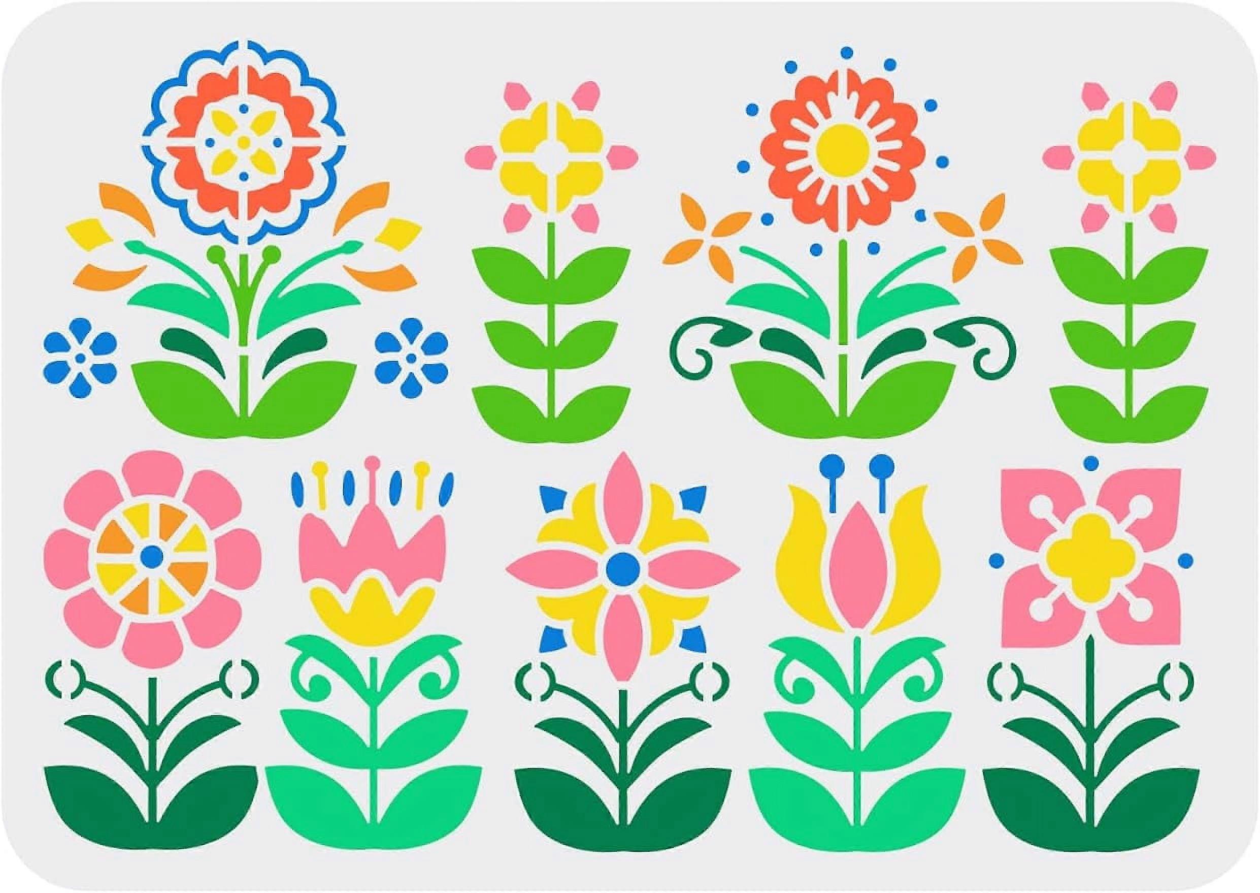 1Pc Reusable Floral Pattern Wall Stencil DIY Spring Floral Painting Template Abstract Folk Flowers Stencil for Painting