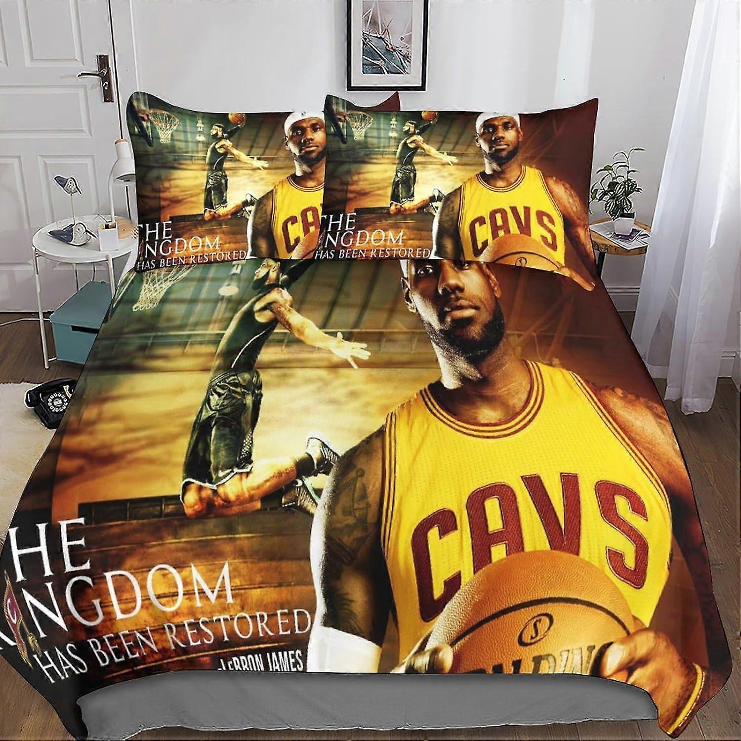 Zestawy poszewek na kołdrę Lebron James 3D, zestaw pościeli LBJ NBA i poszewka na poduszkę do pojedynczego lub podwójnego łóżka z mikrofibry z zapięciem na zamek błyskawiczny 3 szt podwójne