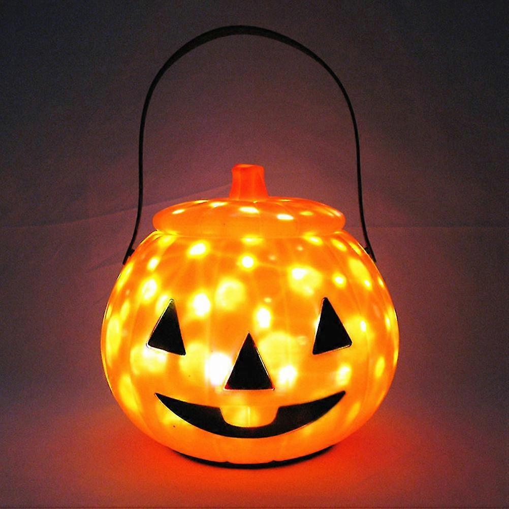 Halloween Pumpkin Bucket with LED Lights Sound Pumpkin Basket with Handle Halloween Candy Bucket Party Decor - JA