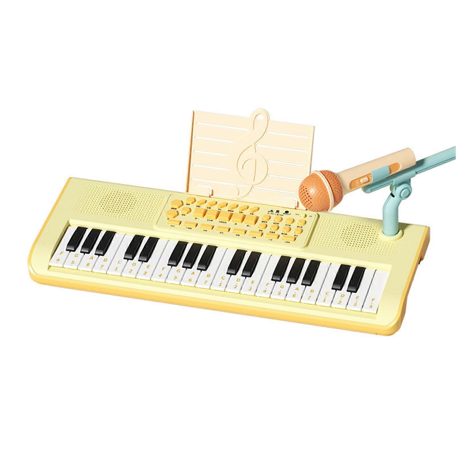 37 Keys Electronic Organ with Microphone Kids Electric Piano Kit Music Keyboard Educational Toy Built in Battery Yellow