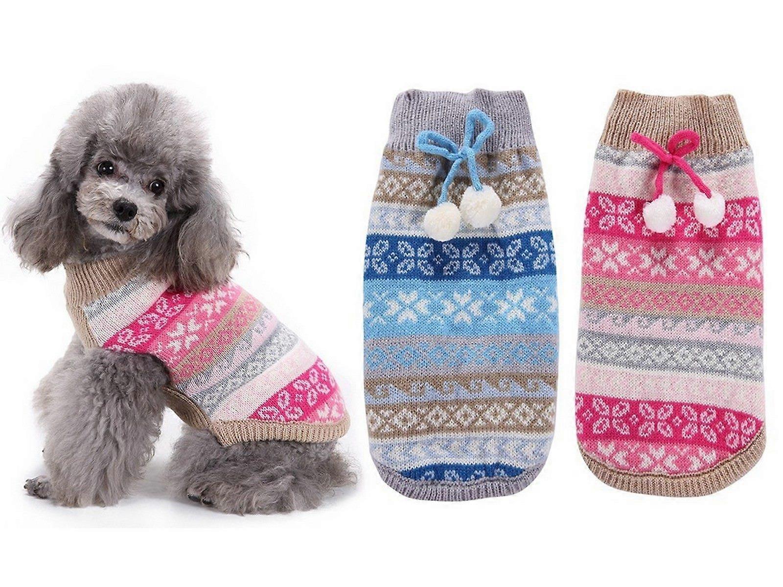 2PCS Pet Knitted Sweater Blue and Pink L Size