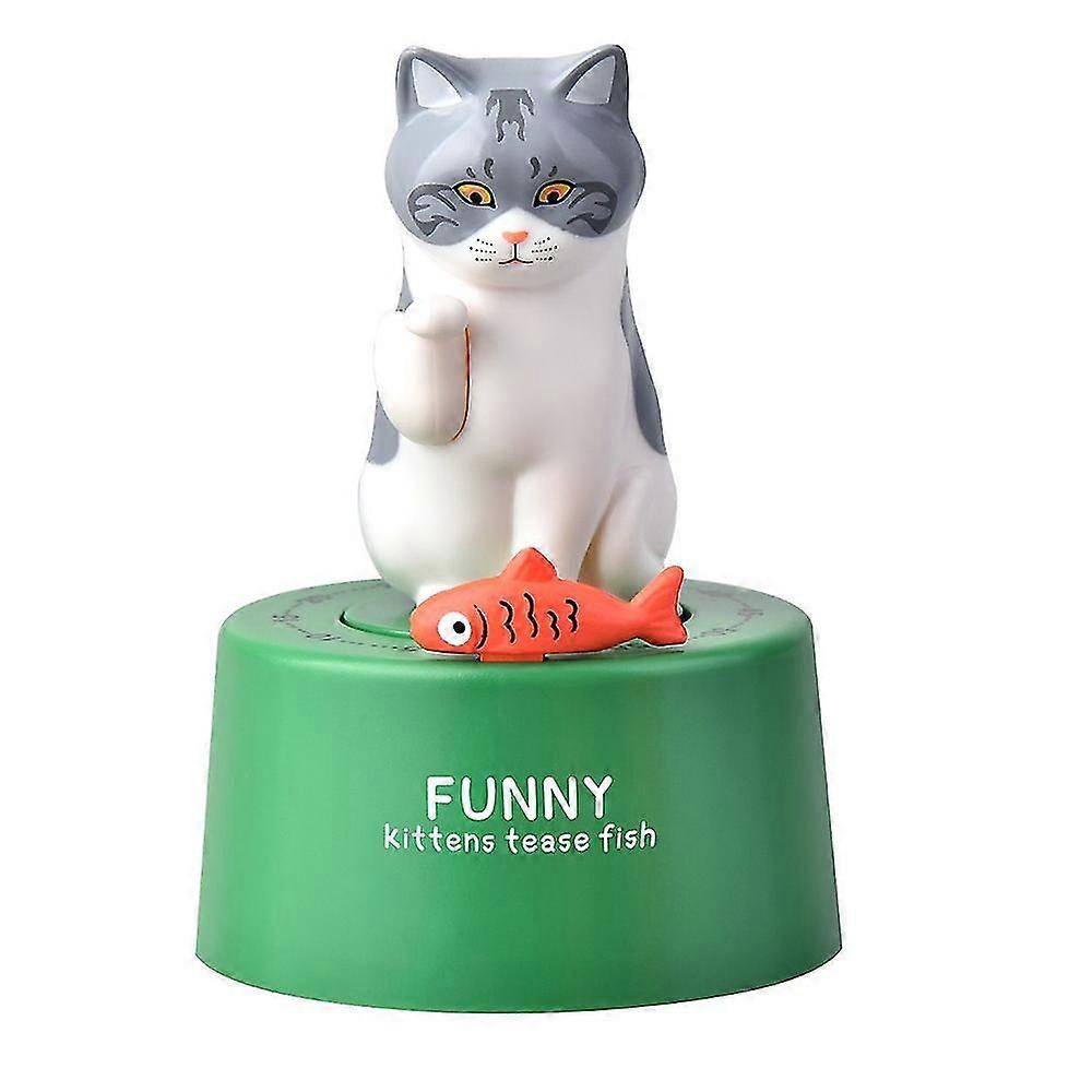 Cute Mechanical Kitchen Timer, 60-minute Wind Up Dial Rotating Countdown Egg Timer, No Batteries Loud Ring(cat),green