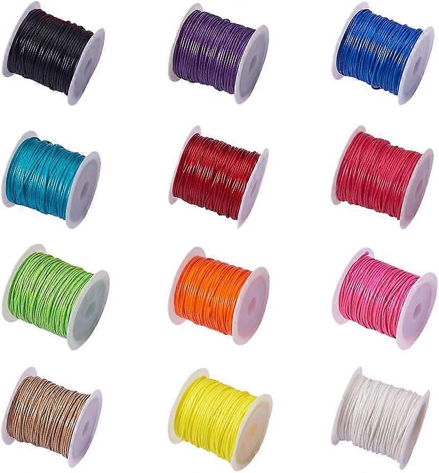 12 Colors About 130 Yards Round Waxed Polyester Cord 1mm Macrame Craft DIY Thread Rattail Beading String for Jewelry Making Chinese Knotting Kumihimo