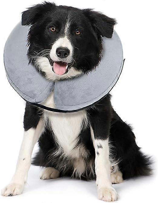 Dog & Cat Protective Inflatable Collar - Soft Pet Recovery Collar Does Not Block Vision E Collar (Medium, Grey)