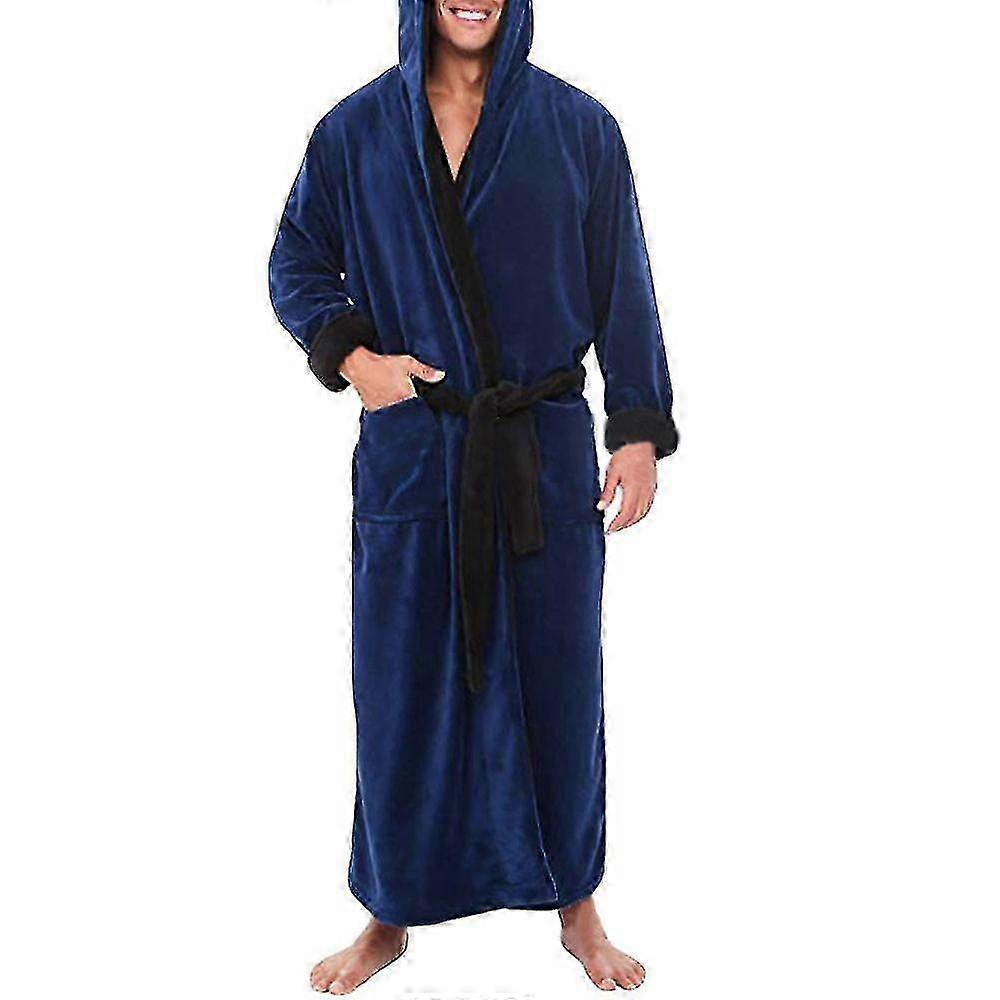 Άνδρες μακρύ μπάνιο ρόμπα φόρεμα φόρεμα sleepwear κουκούλα χνουδωτό fleece μπουρνούζι