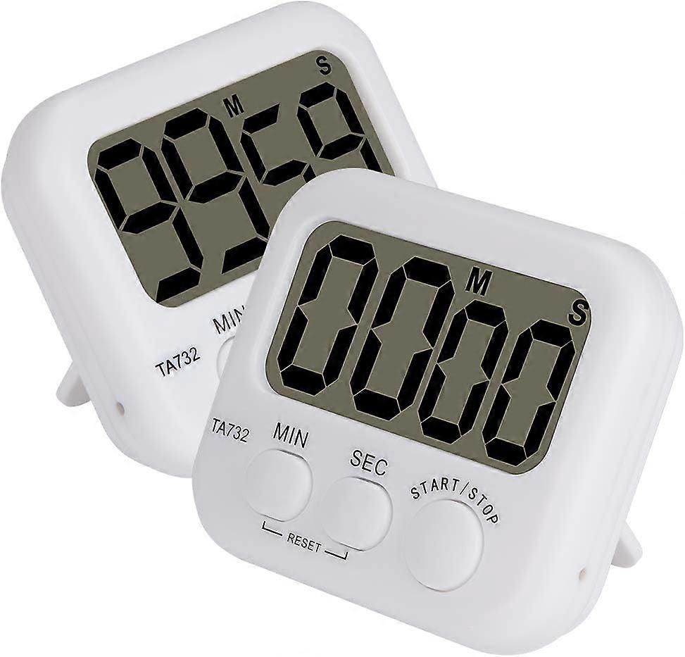 2-Pack Magnetic Kitchen Timer with Large LCD Display, with Stopwatch, Loud Alarm and Countdown Timer, White