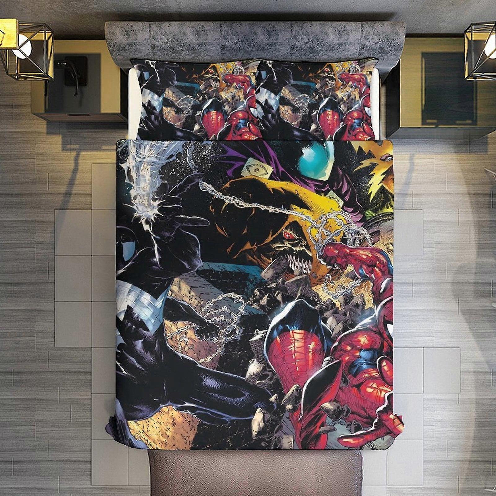 v716  Bed Sheets Bedding The Amazing Spider-Man 3 Piece Sets Full/Queen Size - Reversible Microfiber Quilts with 2 Shams Soft Lightweight Bedspread Co