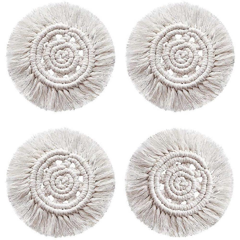 Coasters for Drinks Absorbent Woven Coasters Set Handmade Macrame Coasters With Tassels Coffee - 4 Pack-Pattern 1